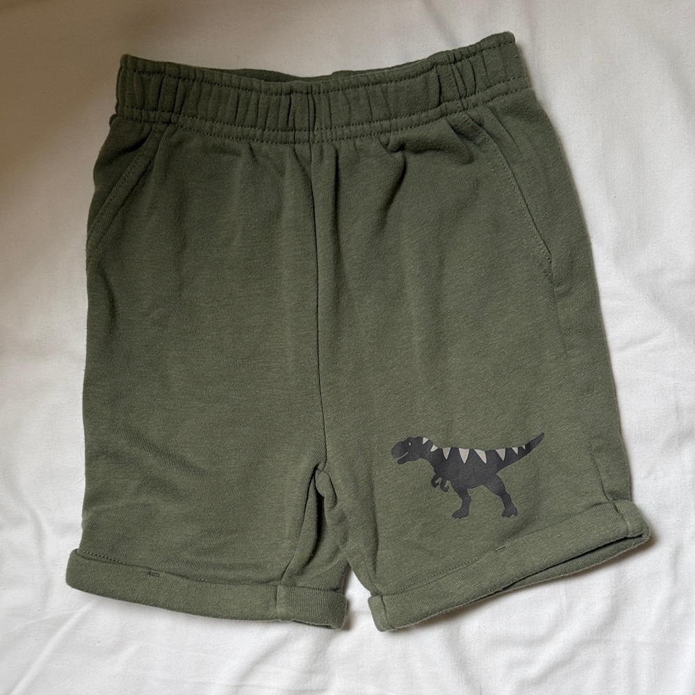 Pekkle Kids' Dino Pull-On Shorts Set — Olive, Rust, Gray -4 shorts/4 tops size 5 - Picture 8 of 10